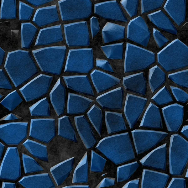 Pedras de paralelepípedos padrão de mosaico irregular textura sem costura fundo - pavimento azul natural peças coloridas no chão de concreto preto — Fotografia de Stock