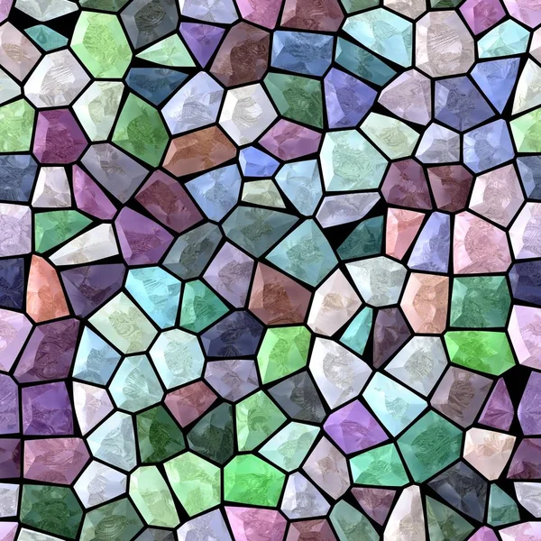 表面床大理石のモザイクパターンは、黒いグラウトとシームレスな背景 - 光パステルカラー - 青、紫、オレンジ、緑、ベージュ、ピンク — ストック写真