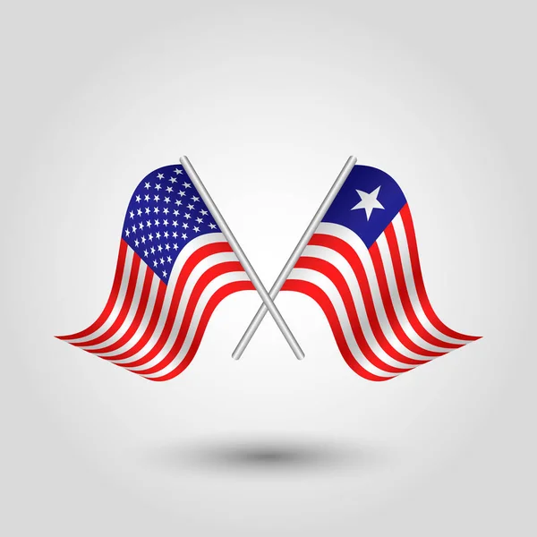 ベクトル2は銀の棒にアメリカとリベリアの旗を渡った - アメリカ合衆国とリベリアのシンボル — ストックベクタ