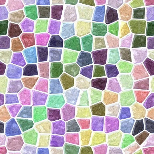 表面床大理石のモザイクパターンは、白いグラウトとシームレスな正方形の背景 - 光パステルフルカラースペクトル - ピンク、紫、紫、緑、青、モーブ、ベージュ、黄色 — ストック写真