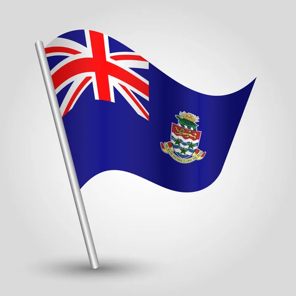 Vector ondeando la bandera de caymanian triángulo simple en poste de plata inclinada - símbolo de las islas Caimán con palo de metal — Vector de stock