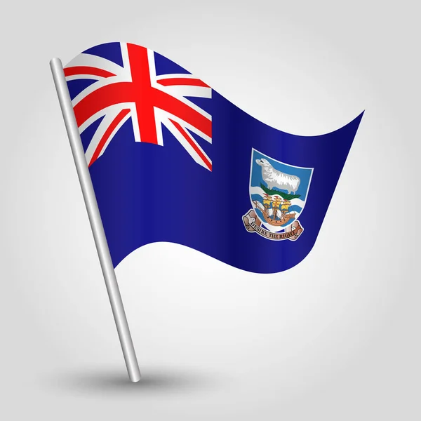 Διάνυσμα που κουνώντας απλό τρίγωνο ίσλαντερ σημαία σε κεκλιμένη ασημένιο πόλο-σύμβολο των νησιών Φώκλαντ με μεταλλικό ραβδί-Αγγλο Αμερική — Διανυσματικό Αρχείο
