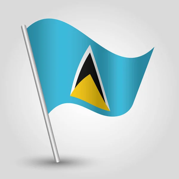 Vecteur agitant drapeau lucien triangle simple sur pôle d'argent incliné - symbole de Sainte Lucie avec bâton métallique - anglo america — Image vectorielle