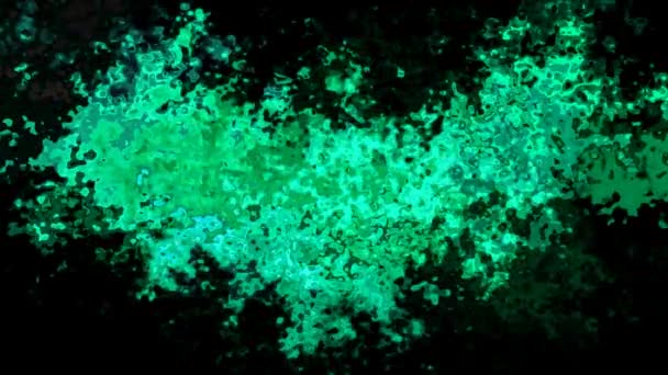 抽象的なアニメーションきらめくステンドグラスの背景シームレスなループビデオ 水彩画のスプロッチ効果 色エメラルドグリーンの夜黒 — ストック動画