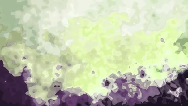 抽象的なアニメーション輝く背景シームレスなループビデオ 水彩画のスプロッチ効果 色ライムグリーン黄色紫紫 — ストック動画