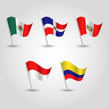 Gümüş kutupta en büyük avokado üretimine sahip vektör dalgalı bayraklar seti. Meksika, Dominik Cumhuriyeti, Peru, Endonezya ve Kolombiya 'nın simgesi.