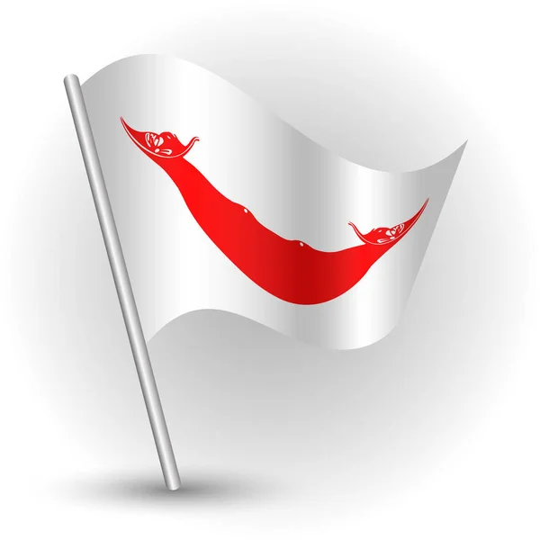 Vetor acenando bandeira islander triângulo simples no pólo de prata inclinado - símbolo da ilha de Páscoa com vara de metal —  Vetores de Stock