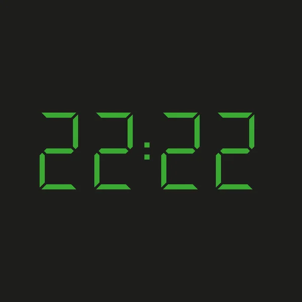 黑色背景电子时钟 四个绿色数字 时间22 22重复22 — 图库矢量图片