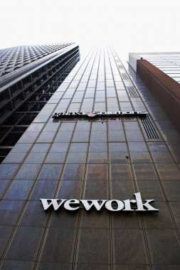 Detroit, Michigan/Abd 26 Temmuz 2019: Detroit şehir merkezinde wework dış işaret, Michigan, Temmuz 26, 2019
