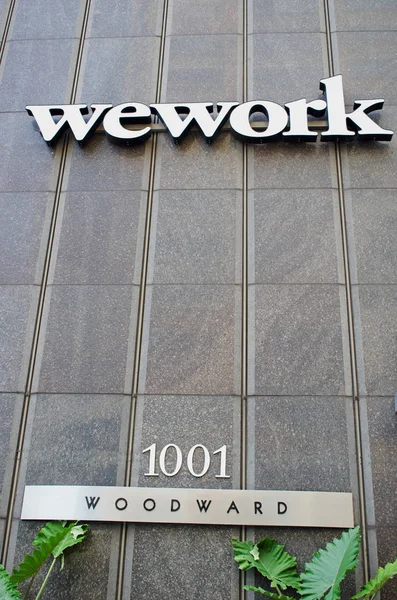 Detroit Michigan Usa July 2019 Wework Exterior Sign Downtown Detroit — Stock Photo, Image