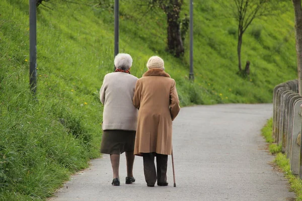Envelhecimento Pessoas Caminhando Parque — Fotografia de Stock