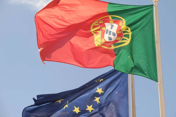 Portuguese European Union Flags — Stock Photo, Image
