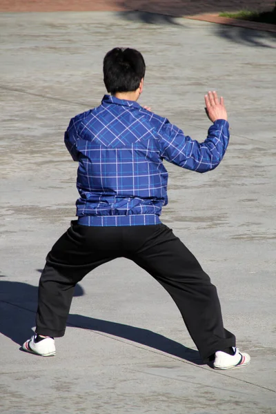 路上で太極拳を練習している男 — ストック写真