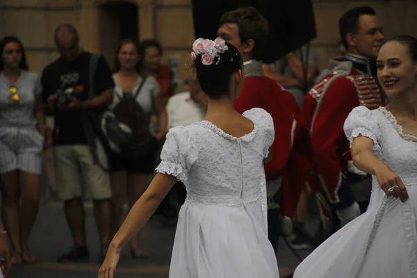 Poolse Danstentoonstelling Een Straatfestival — Stockfoto