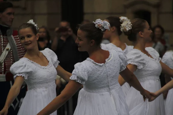 Poolse Danstentoonstelling Een Straatfestival — Stockfoto