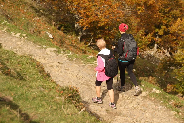 People hiking in the countryside