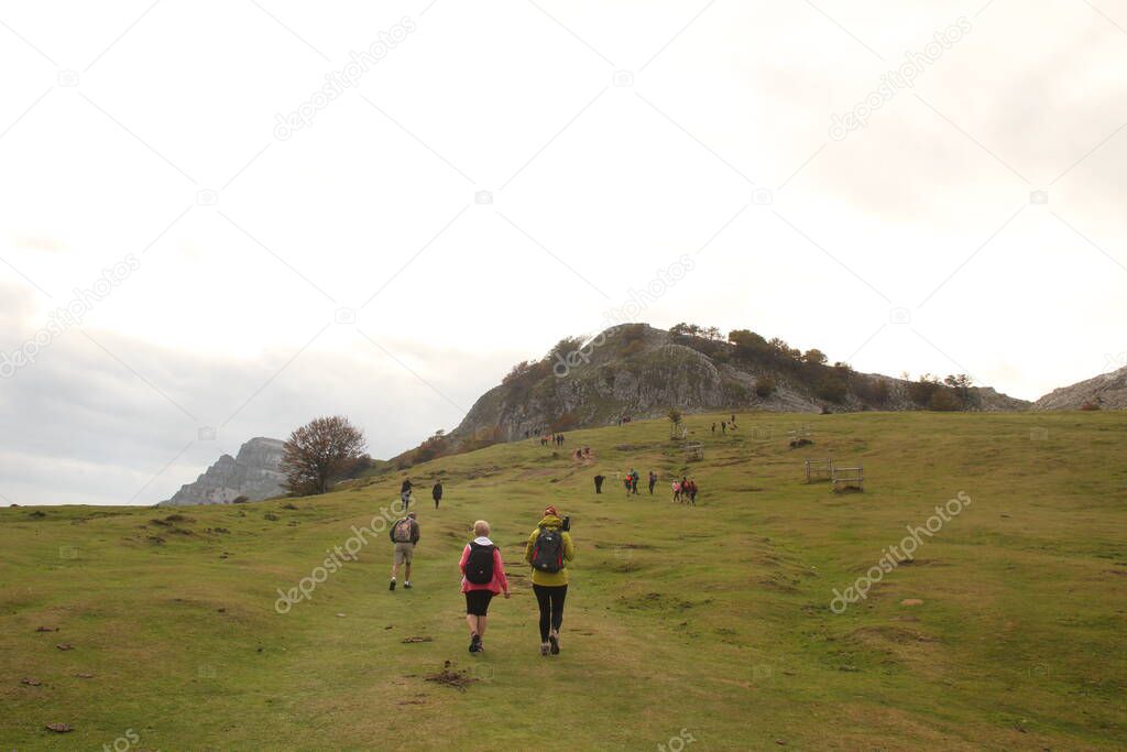 People hiking in the countryside
