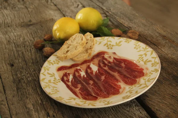 Fette Prosciutto Crudo Piatto — Foto Stock