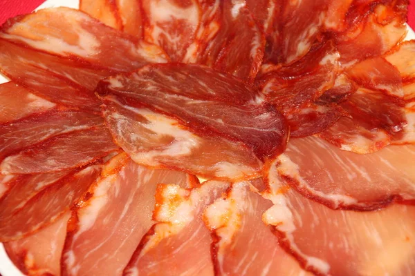 Fette Prosciutto Crudo Piatto — Foto Stock