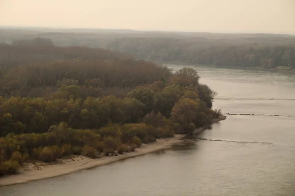 Vista Del Danubio Frontera Entre Eslovaquia Austria — Foto de Stock