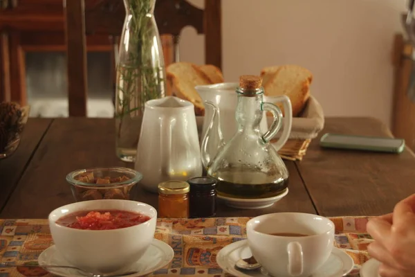 Mediterraan Ontbijt Tafel — Stockfoto