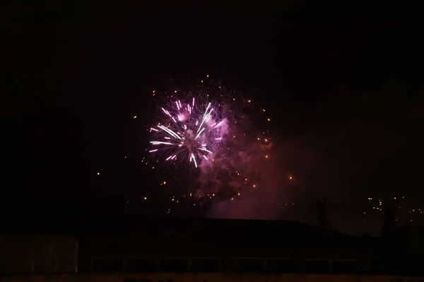 Exposição Fogos Artifício Noite — Fotografia de Stock