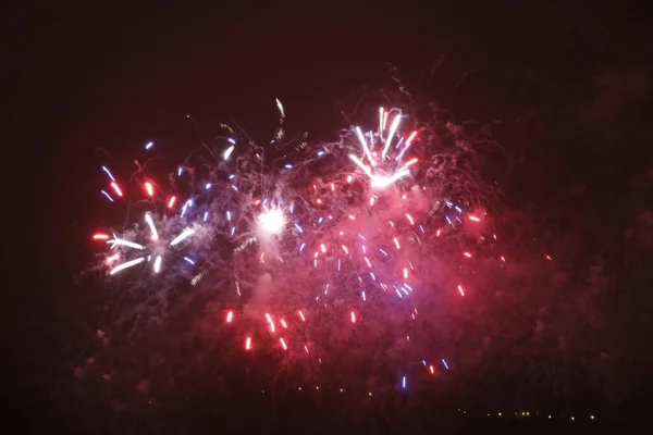 Exposición Fuegos Artificiales Por Noche — Foto de Stock