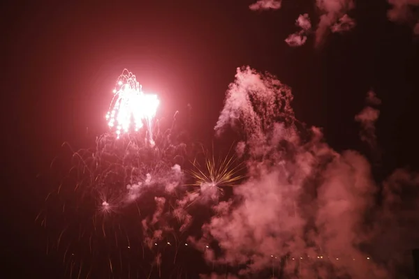 Exposición Fuegos Artificiales Por Noche — Foto de Stock