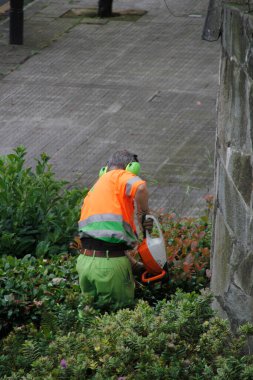 Halk parkında çalışan bahçıvan.