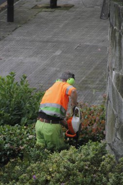 Halk parkında çalışan bahçıvan.