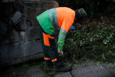 Halk parkında çalışan bahçıvan.