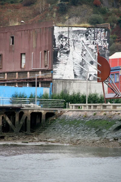 Environnement Industriel Dans Estuaire Bilbao Par Temps Pluie — Photo