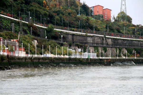 Environnement Industriel Dans Estuaire Bilbao Par Temps Pluie — Photo