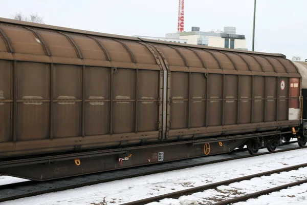 Cargo wagons in a train station