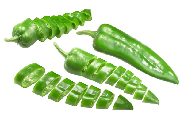 Celé Sekané Zelené Chile Papričky — Stock fotografie