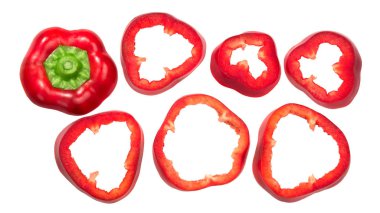 Tatlı kırmızı biber dilimleri (Grueso de Plaza), üstten görünüm