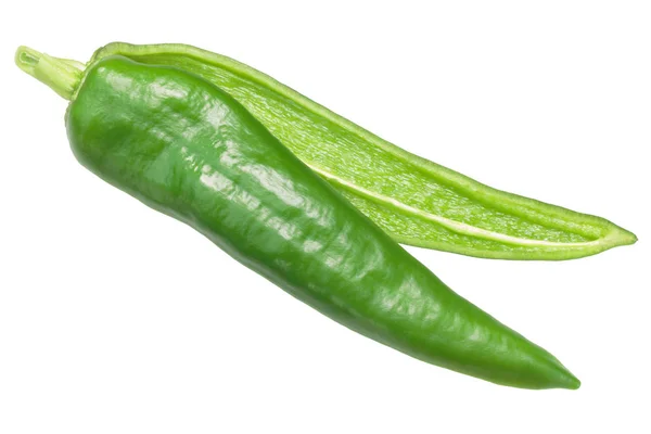 Espanola Peperoncino Migliorato Baccello Verde Spaccato Numex New Mexican Pod — Foto Stock