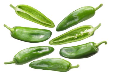 Anaheim Şili biber (Capsicum annuum meyve bütün ve yarıya yeşil bakla)