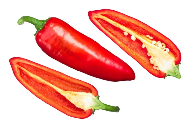 Ramiro Sweet Peppers Capsicum Annuum Fruits Ripe Whole Halved Pods — Stock Photo, Image