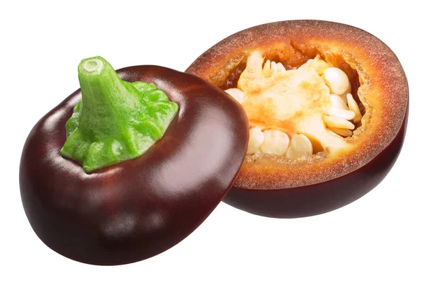 Choklad Cherry Peppar Capsicum Annuum Var Cerasiforme Frukt Halveras Mogna — Stockfoto