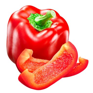 Kırmızı dolmalık biber (Capsicum annuum meyve), dilimleri, California Wonder çeşitli ile bütün pod
