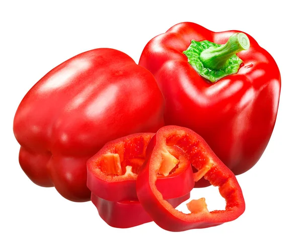Red Bell Pepper Fruto Capsicum Annuum Vagem Inteira Com Fatias — Fotografia de Stock