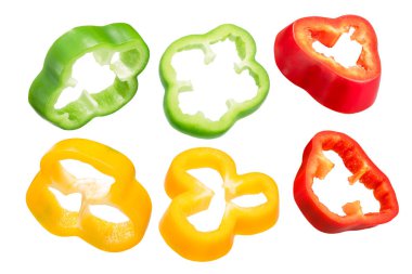 Kırmızı, yeşil, sarı dolmalık biber dilimleri (Capsicum annuum)