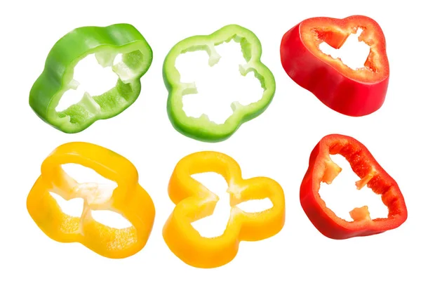 Rood Groen Gele Paprika Segmenten Capsicum Annuum — Stockfoto