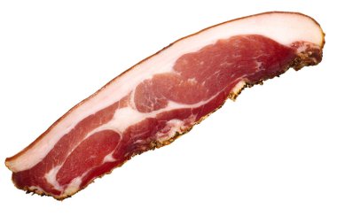 Slice of South Tyrolean Speck, a smoke-dried cured meat, top view clipart