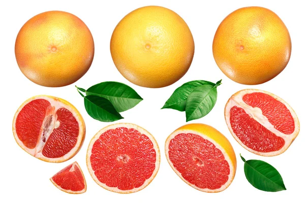 Grapefruit Citrus Paradisi Whole Sliced Leaves Top View — Stock Photo, Image