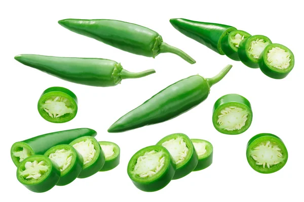 Groene Chileense Pepers Capsicum Annuum Fruit Hele Peul Gesneden — Stockfoto