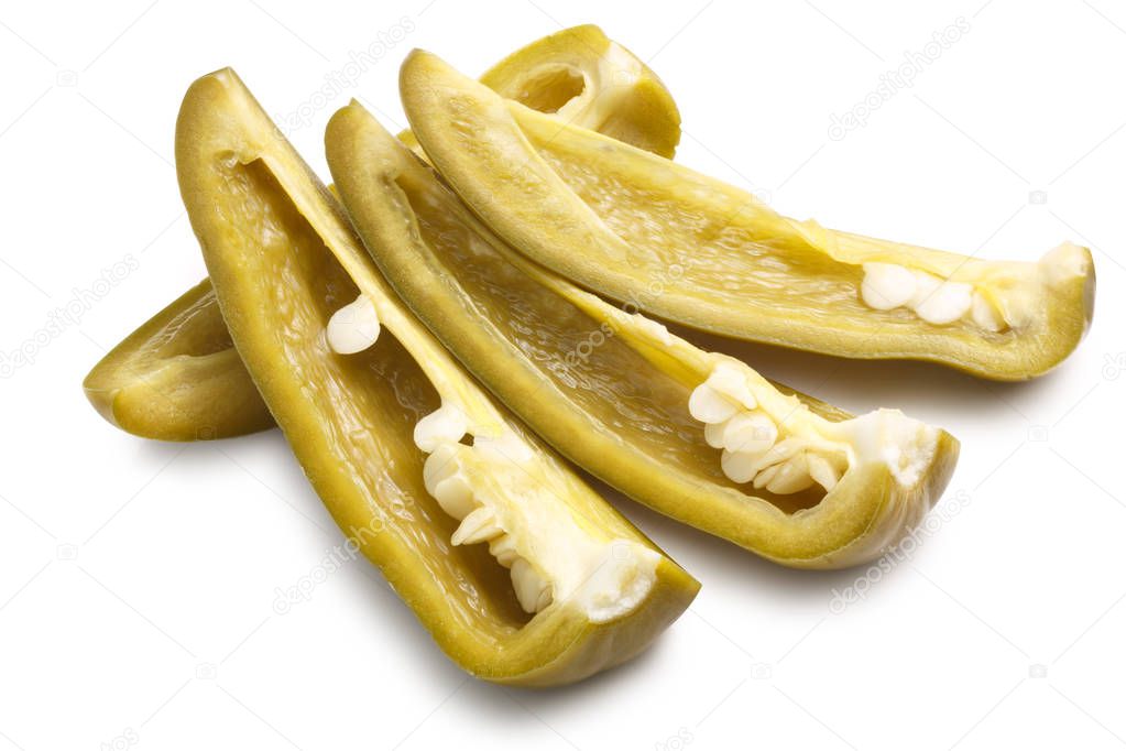 Pickled or Canned Jalapeno pepperquarter slices, pile of
