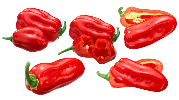Zavory Habanero Chile Pepper Καρποί Capsicum Chinense Ολόκληροι Και Κατά — Φωτογραφία Αρχείου