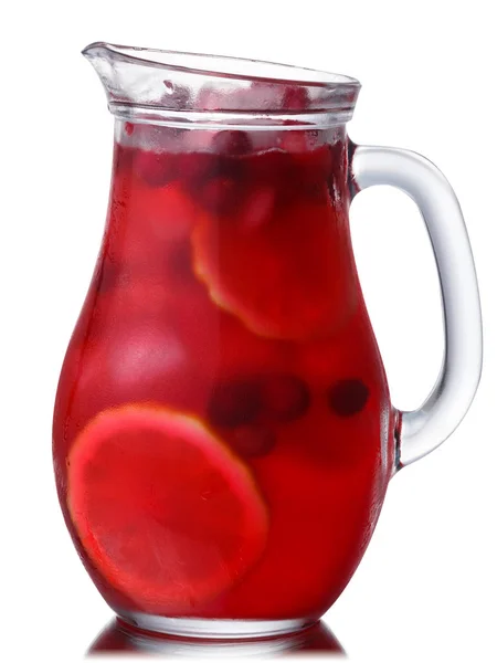 Iced cranberry lemon drink pitcher, paths — Stock Photo, Image